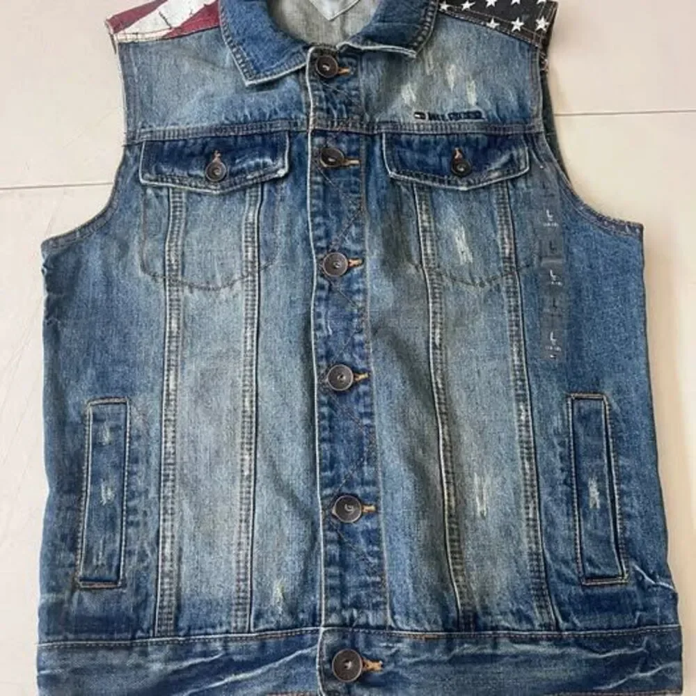 Tommy Hilfiger Denim Vest Size Large USA Flag